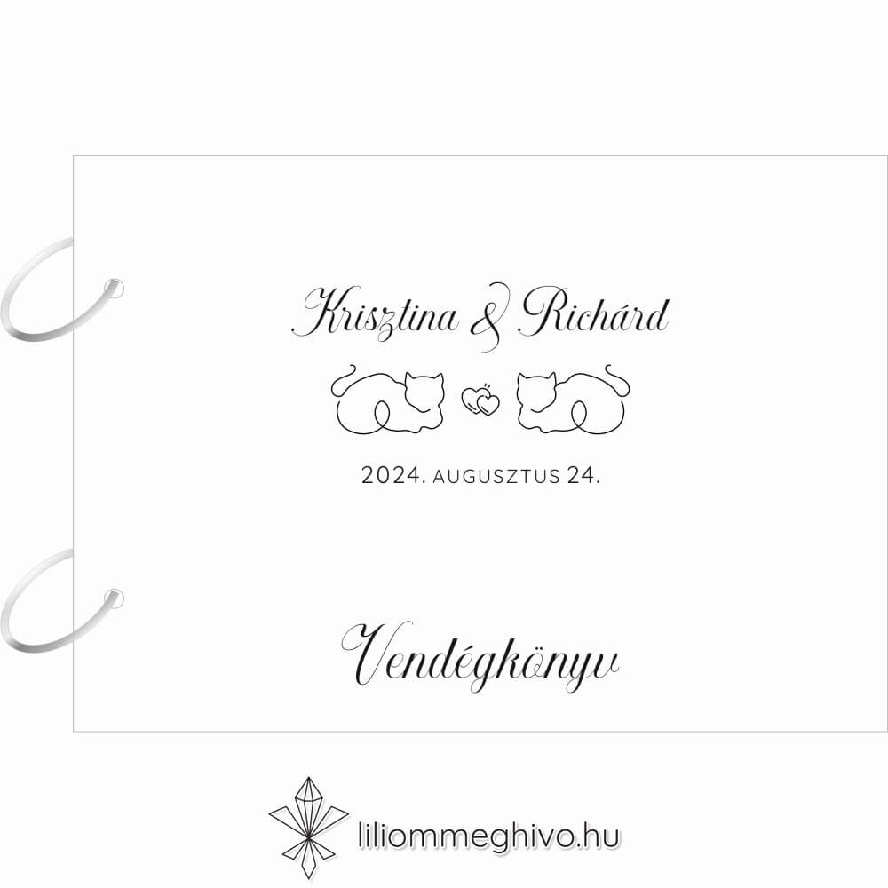 Sziámi esküvői vendégkönyv borító oldal stilizált cicákkal