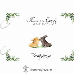 Tappancs esküvői vendégkönyv greenery minta nyuszikkal