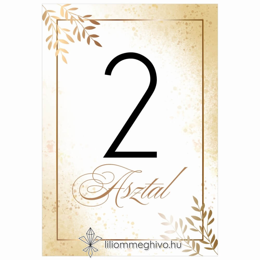 Aranypor esküvői asztalszám elegáns arany színű csillogás egyoldalas verzió