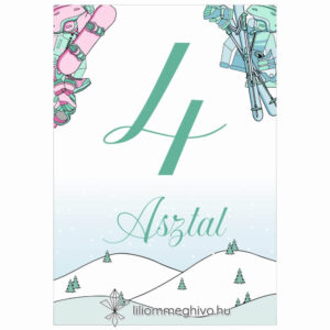 Hütte esküvői asztalszám pasztell színek síelős hangulat egyoldalas