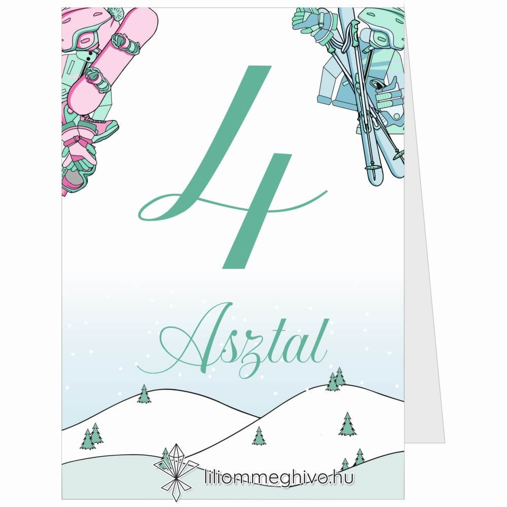 Hütte esküvői asztalszám pasztell színek síelős hangulat sátor alak