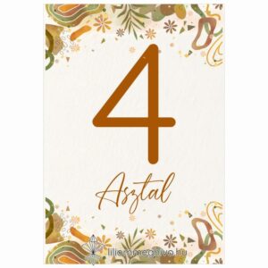 Őszi kavalkád esküvői asztalszám pasztell színek levelek egyoldalas verzió