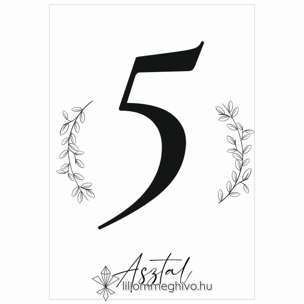 Szignó esküvői asztalszám modern fekete-fehér stílus egyoldalas verzió