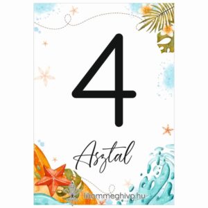 Tunézia esküvői asztalszám tengerparti rajzokkal egyoldalas verzió