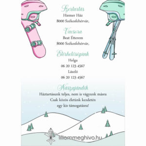 Hütte esküvői infókártya pasztell színek síelős hangulat egyoldalas