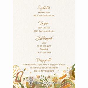 Őszi kavalkád esküvői infókártya pasztell színek levelek egyoldalas verzió
