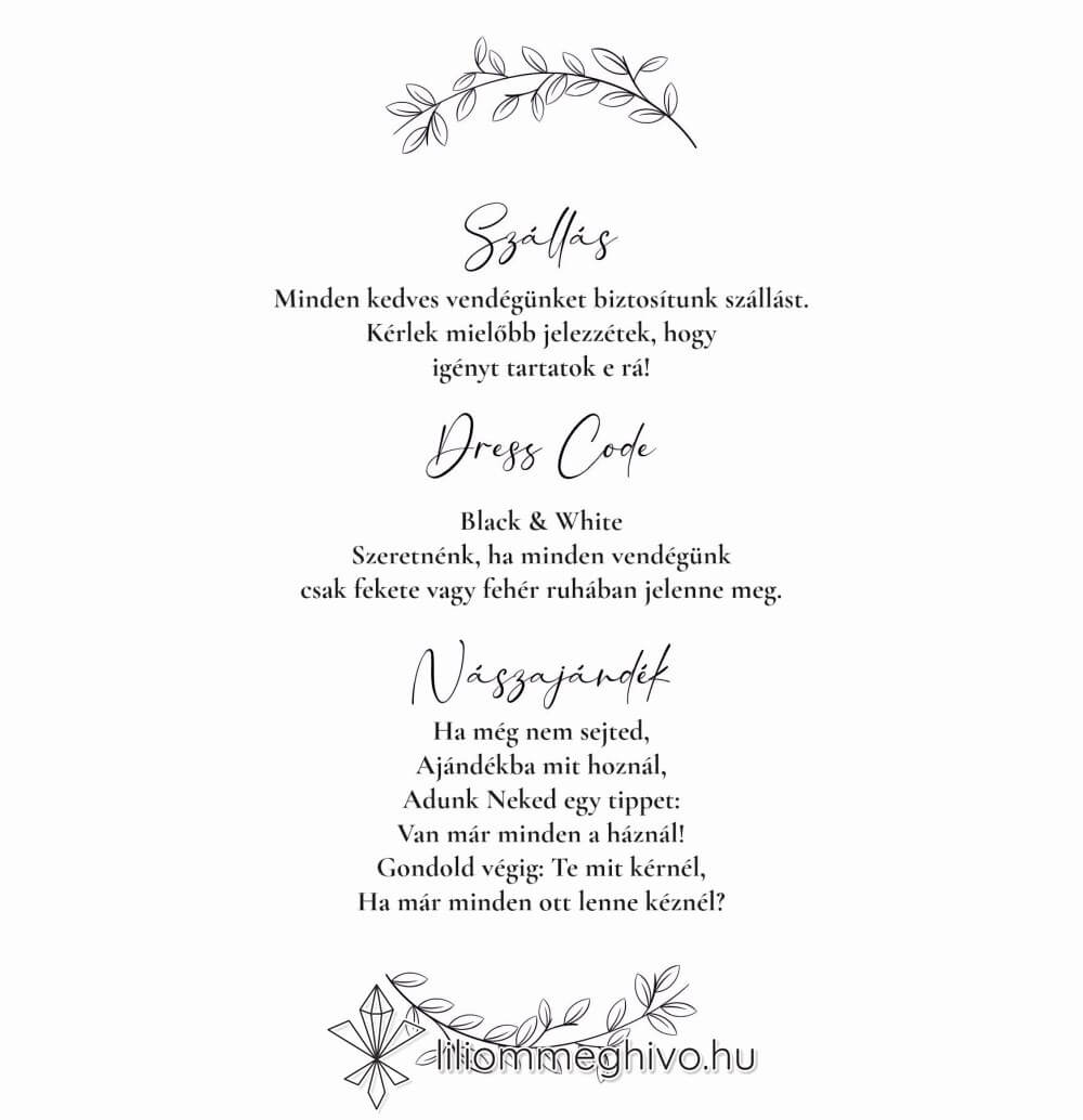 eskuvoi-infokartya-szigno-liliommeghivo Szignó esküvői infókártya modern fekete-fehér stílus egyoldalas verzió