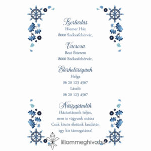 Vízivilág esküvői infókártya kék színek vizes grafikák egyoldalas