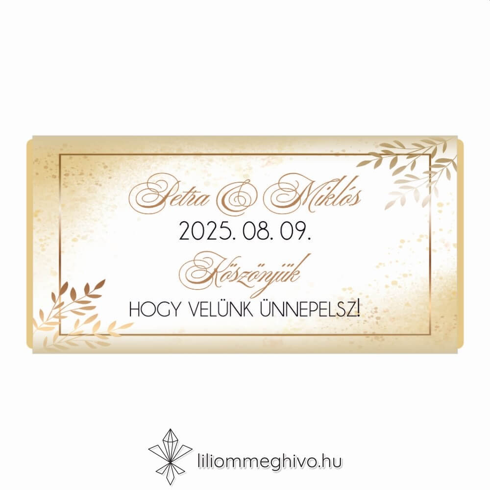 Aranypor esküvői csoki vendégajándék elegáns arany színű csillogás