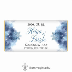 Jégvarázs esküvői csoki köszönetajándék festett kék háttér szikrázó jégkristályok