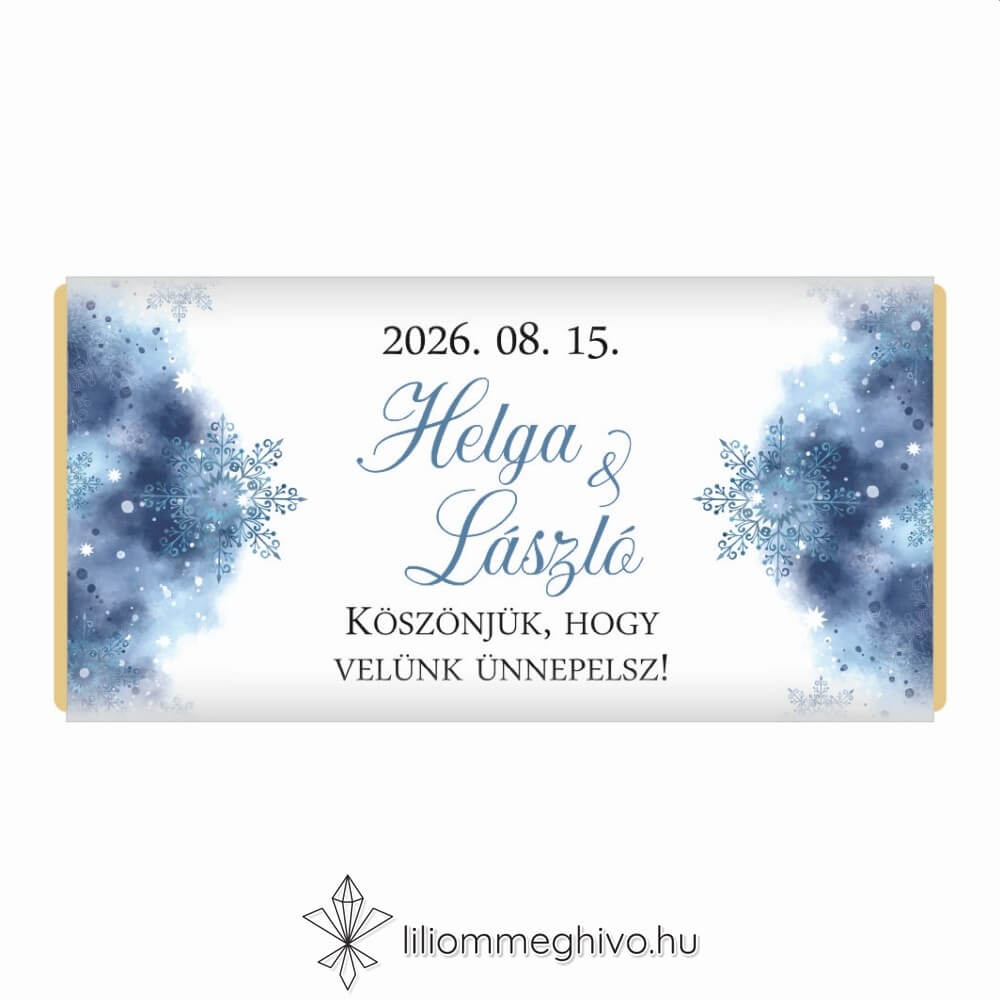 Jégvarázs esküvői csoki köszönetajándék festett kék háttér szikrázó jégkristályok