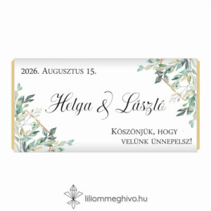 Kőris esküvői csokoládé köszönőajándék zöld színek greenery hangulat