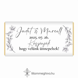 Szignó esküvői csokoládé köszönőajándék modern fekete-fehér stílus