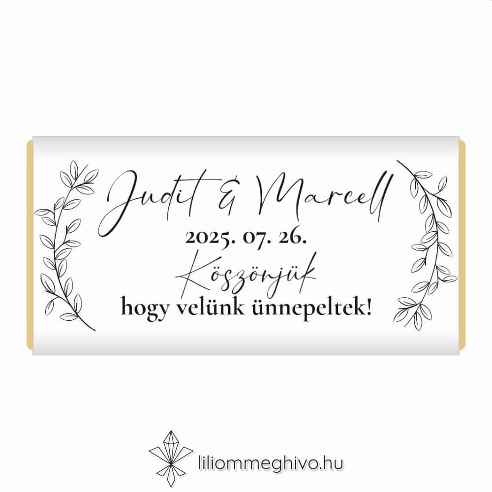 Szignó esküvői csokoládé köszönőajándék modern fekete-fehér stílus