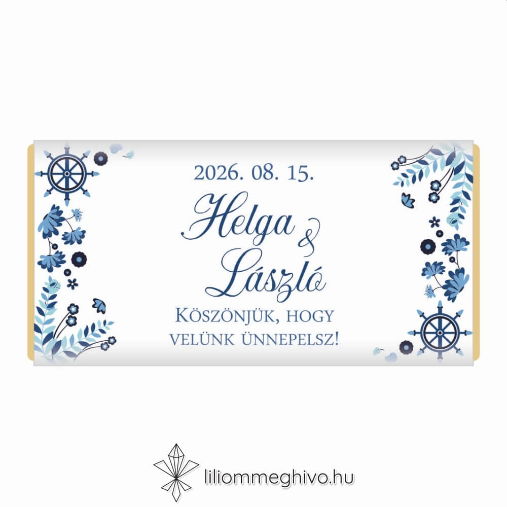 Vízivilág esküvői csoki köszönőajándék kék színek vizes grafikák