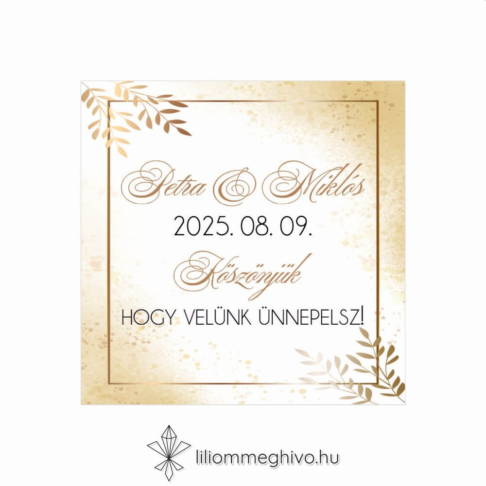 Aranypor esküvői hűtőmágnes vendégajándék elegáns arany színű csillogás