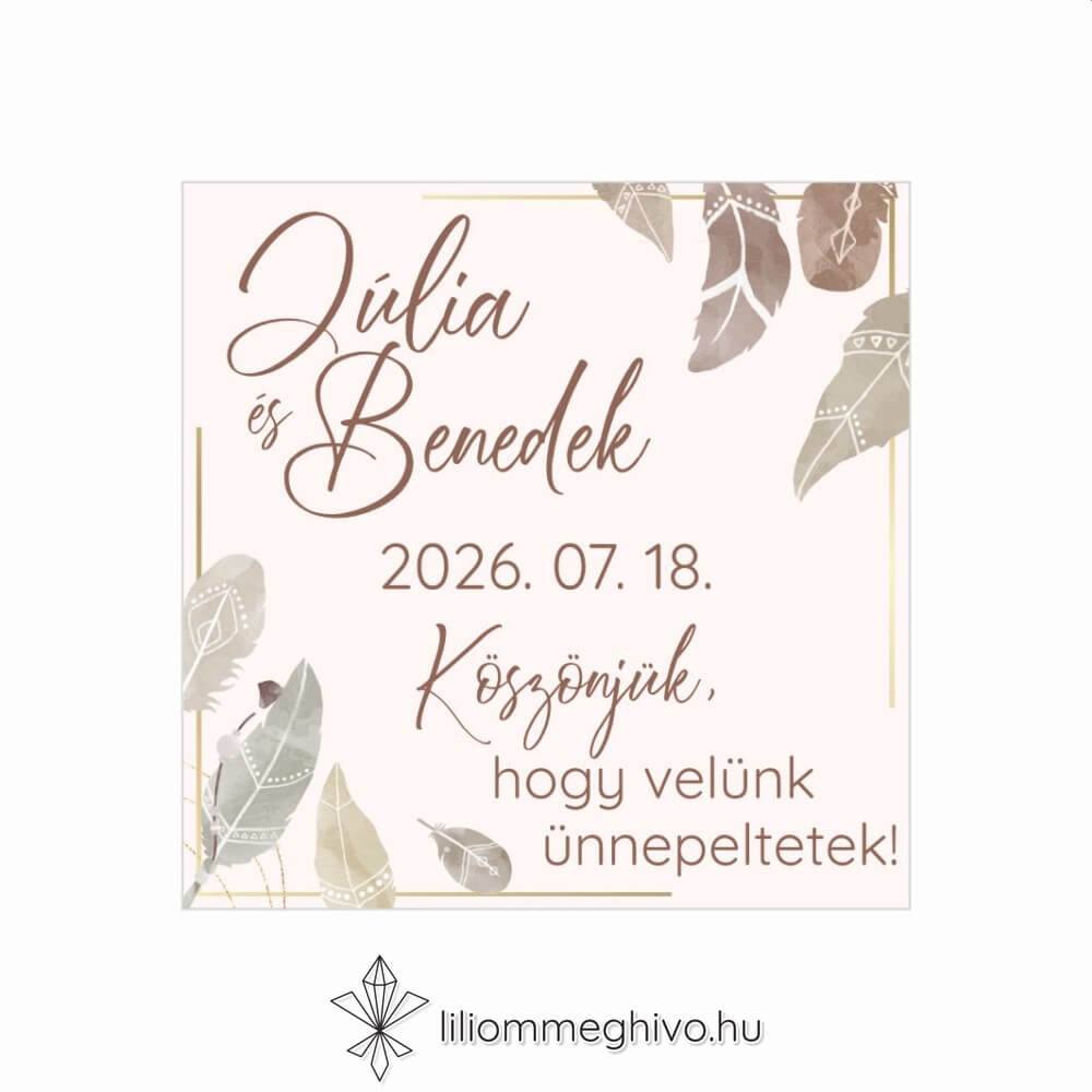 Indián esküvői Hűtőmágnes köszönőajándék pasztell színű tollakkal