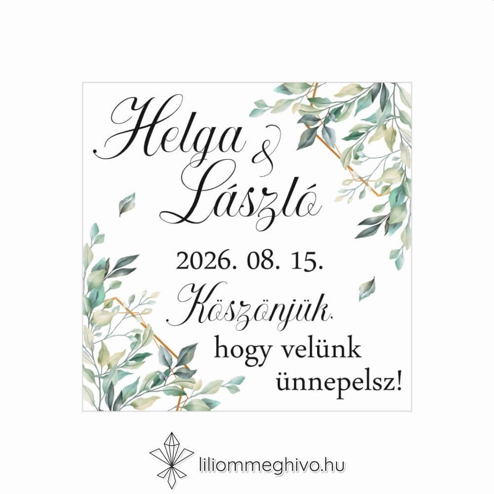 Kőris esküvői köszönőajándék hűtőmágnes zöld színek greenery hangulat