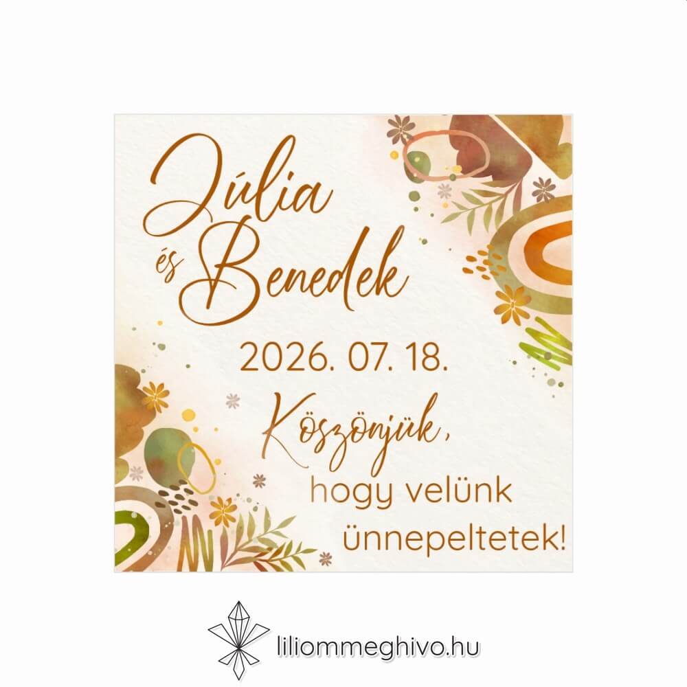 Őszi kavalkád esküvői hűtőmágnes pasztell színek levelek