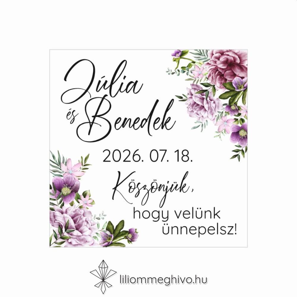 Szellőrózsa esküvői csokoládé hűtőmágnes színes virágkerettel