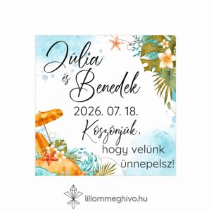 Tunézia esküvői hűtőmágnes köszönetajándék tengerparti rajzokkal