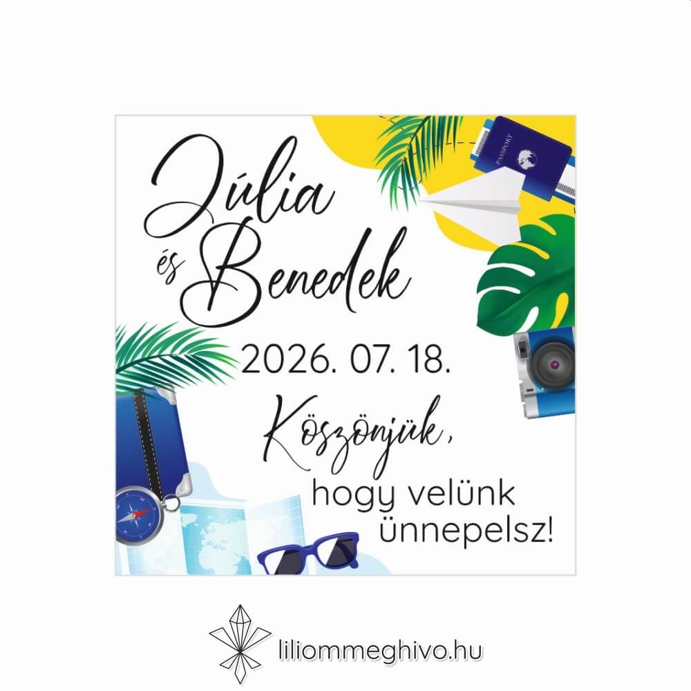 Világjáró esküvői hűtőmágnes élénk színek utazásos grafikák