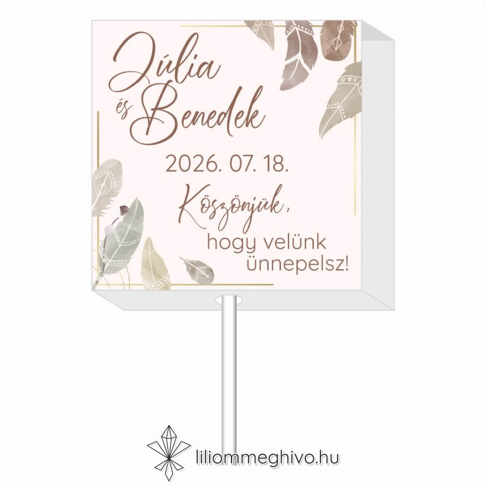 Indián esküvői nyalóka köszönőajándék pasztell színű tollakkal