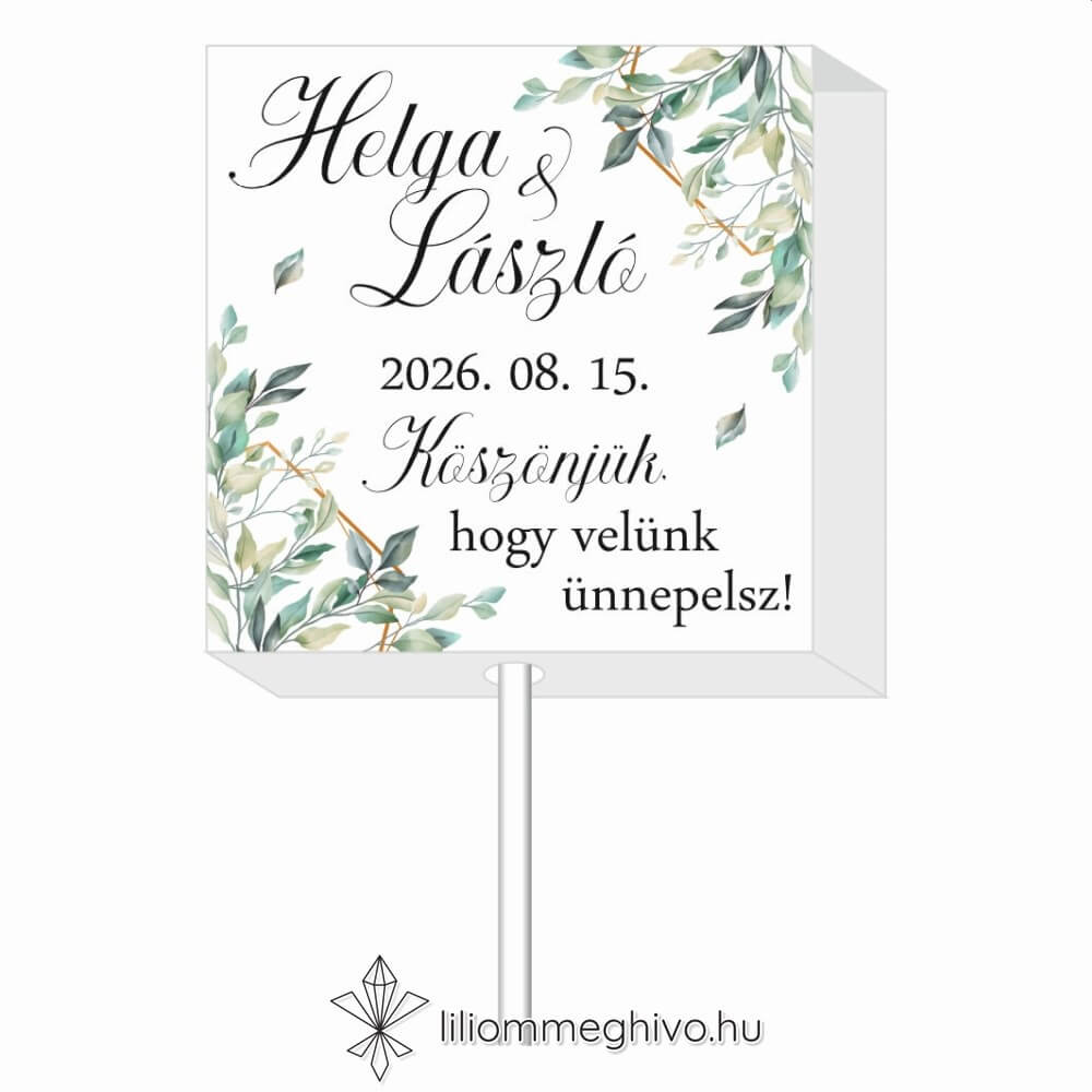 Kőris esküvői nyalóka köszönőajándék zöld színek greenery hangulat