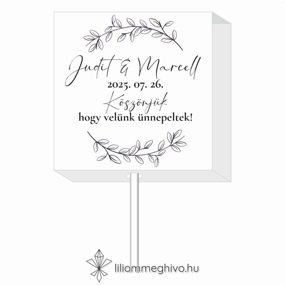 Szignó esküvői nyalóka köszönőajándék modern fekete-fehér stílus