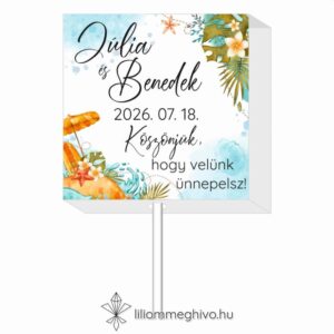 Tunézia esküvői nyalóka köszönetajándék tengerparti rajzokkal