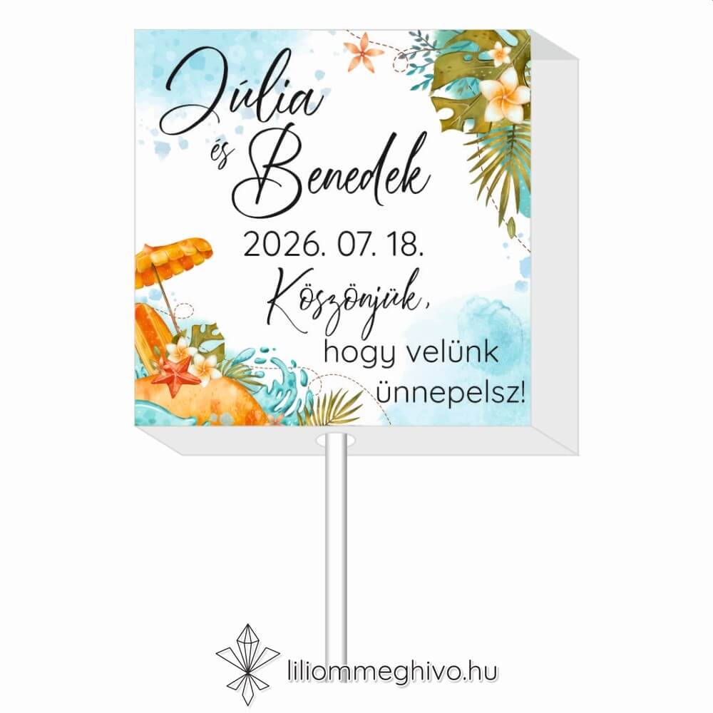 Tunézia esküvői nyalóka köszönetajándék tengerparti rajzokkal