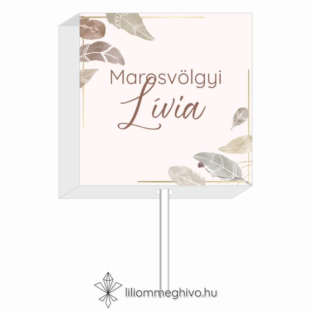 Indián esküvői nyalóka köszönőajándék és ültetőkártya pasztell színű tollakkal