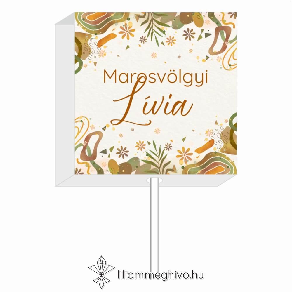 Őszi kavalkád esküvői nyalóka köszönetajándék és ültetőkártya pasztell színek levelek