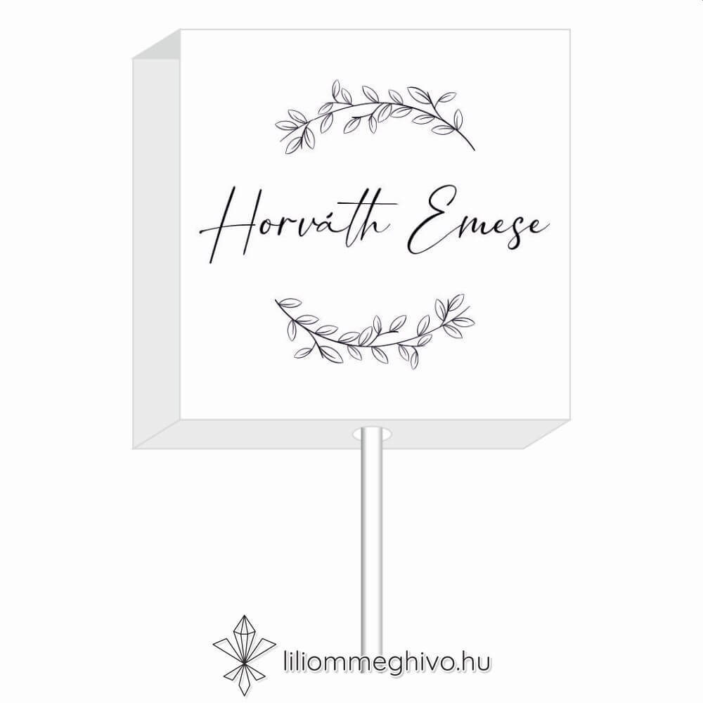 Szignó esküvői nyalóka köszönőajándék és ültetőkártya modern fekete-fehér stílus