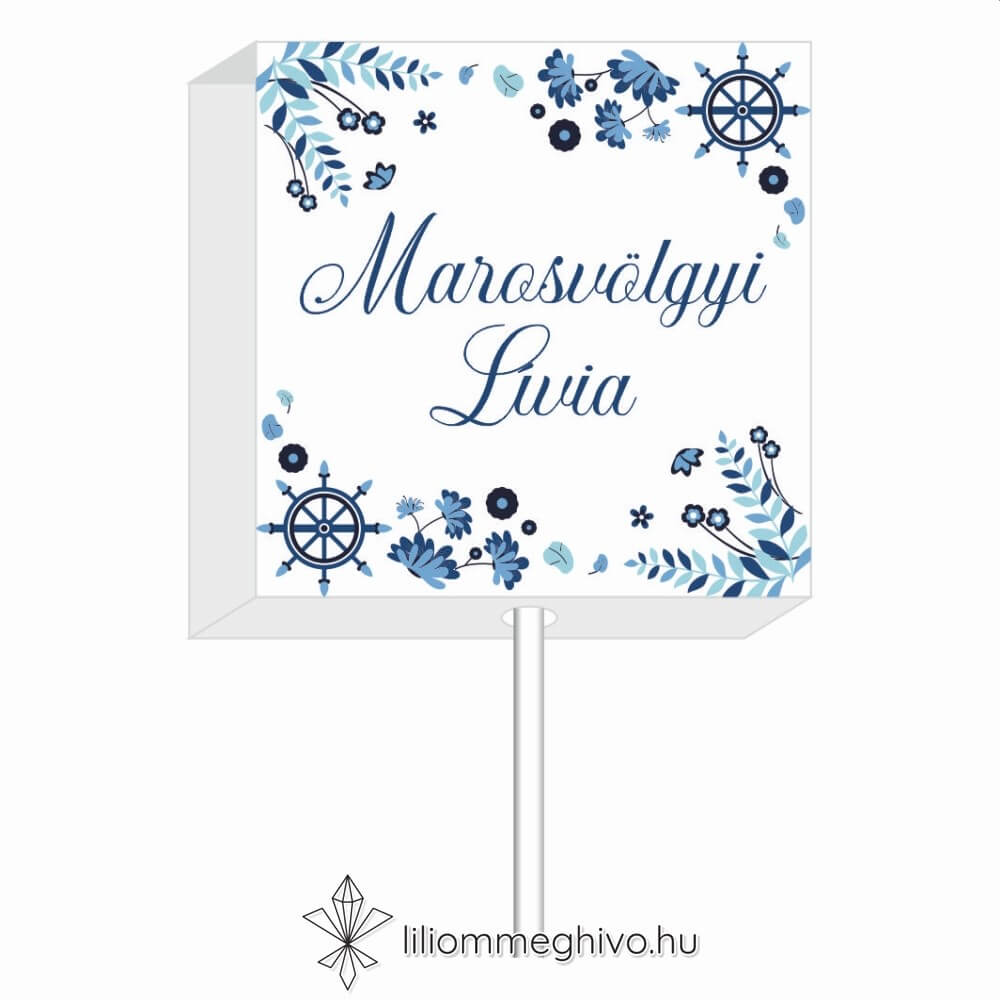 Vízivilág esküvői nyalóka köszönőajándék és ültetőkártya kék színek vizes grafikák