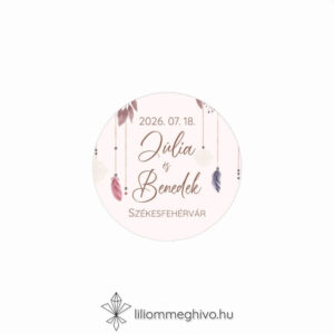 Indián esküvői matrica pasztell színű tollakkal kör alak