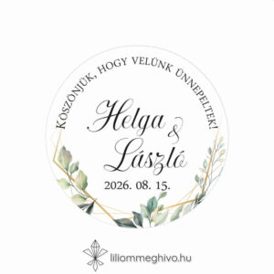Kőris esküvői matrica zöld színek greenery hangulat kör alak