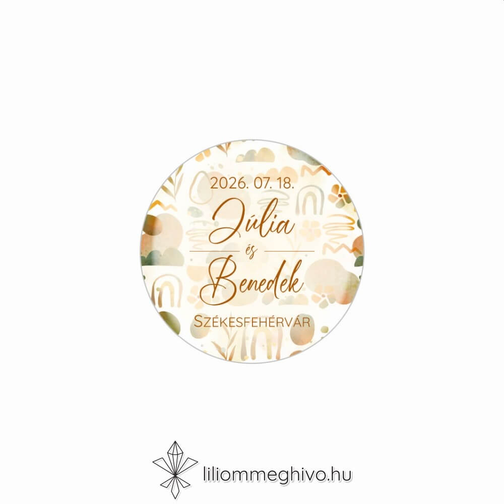 Őszi kavalkád esküvői matrica pasztell színek levelek kör alak