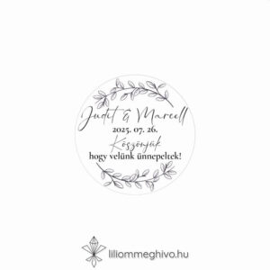 Szignó esküvői matrica modern fekete-fehér stílus kör alak