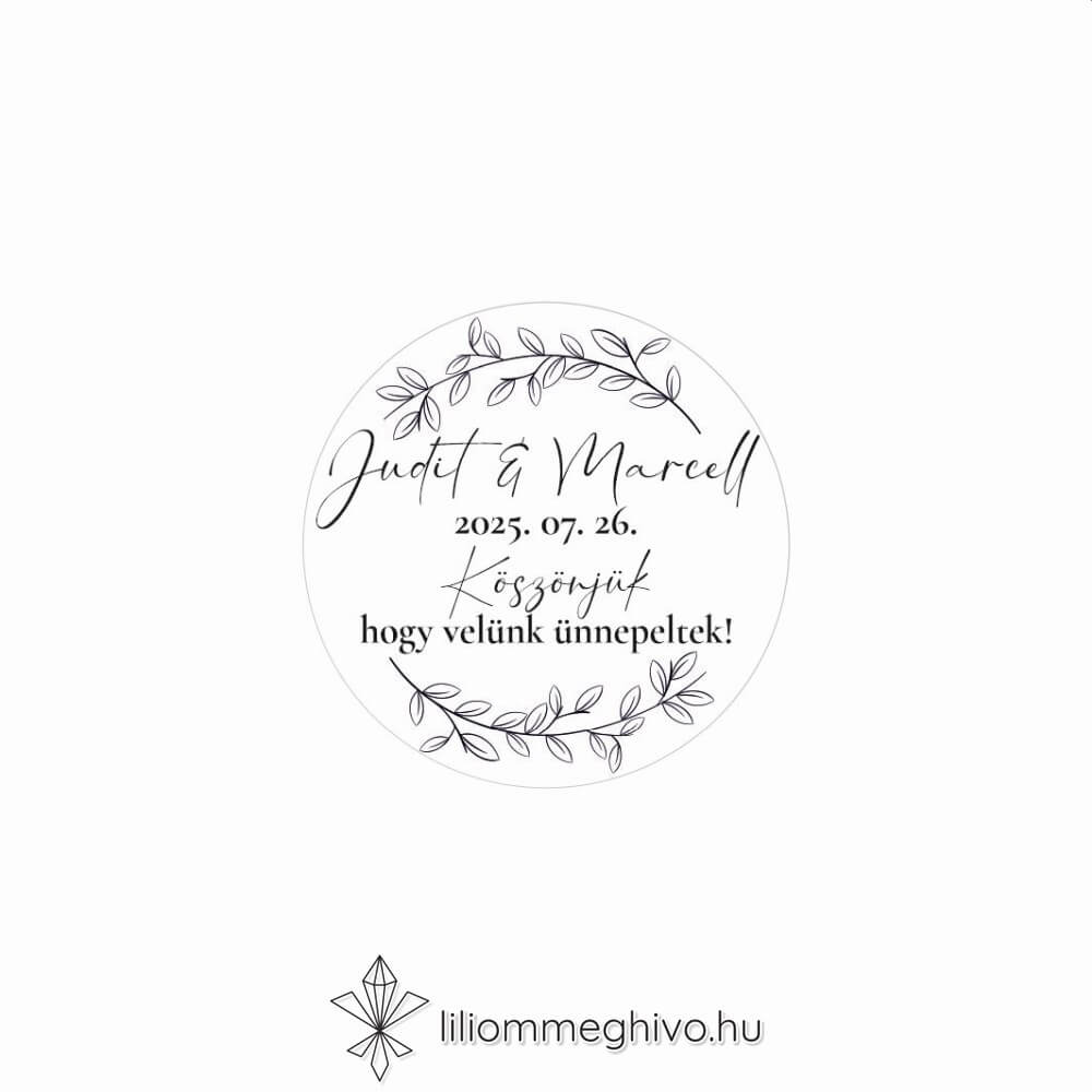 Szignó esküvői matrica modern fekete-fehér stílus kör alak