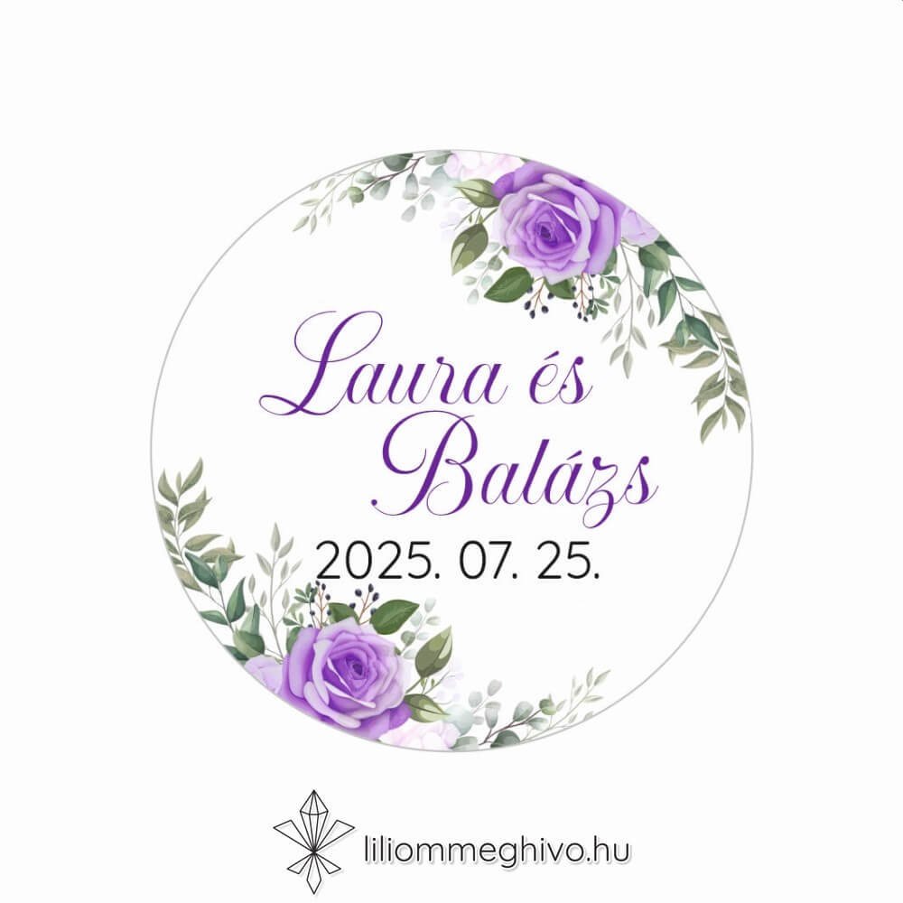 Tavasz matrica köszönőajándék lila virágokkal kör alak