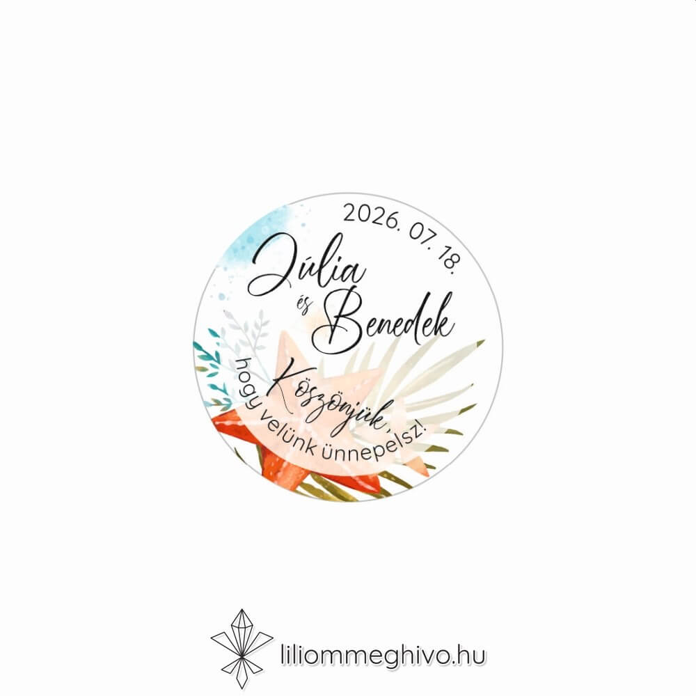 Tunézia esküvői matrica tengerparti rajzokkal kör alak