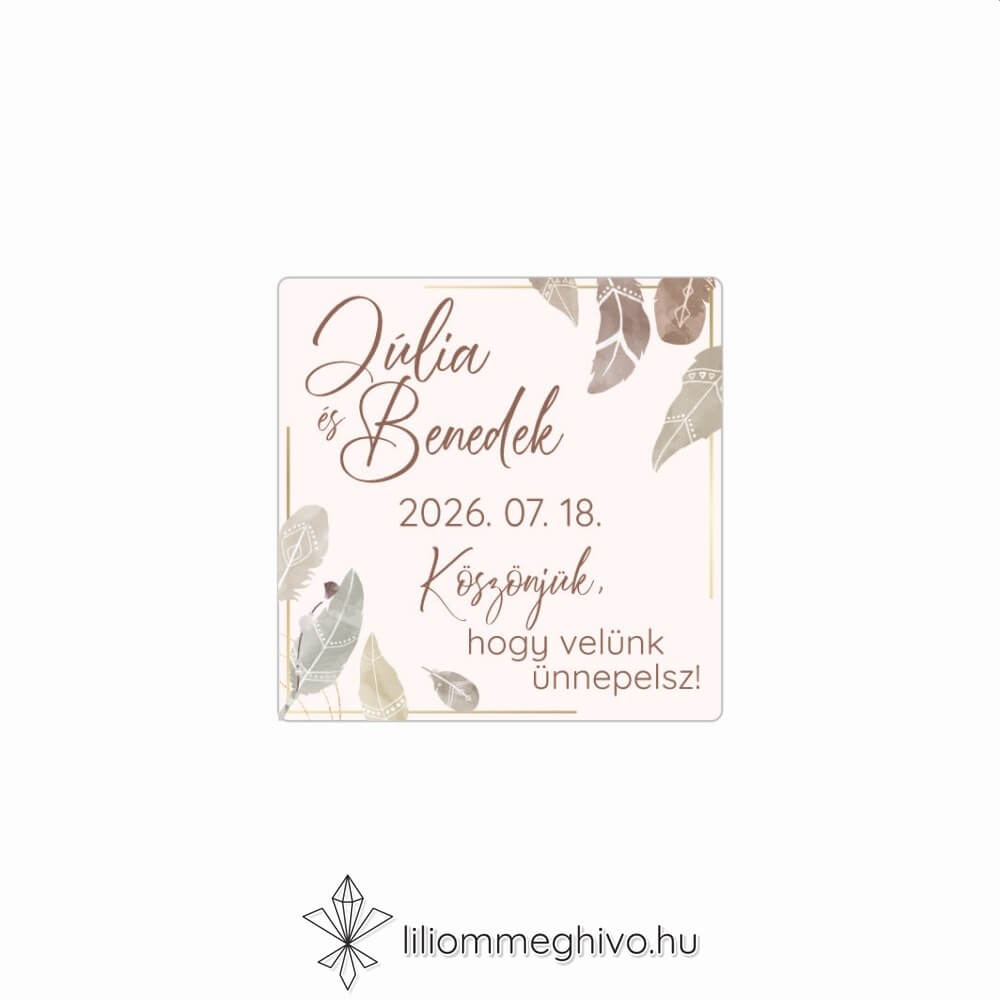 Indián esküvői matrica pasztell színű tollakkal négyzet alak