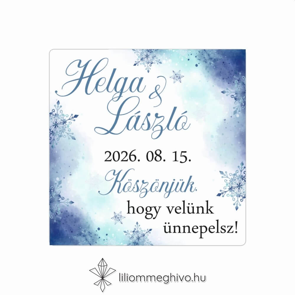 Jégvarázs esküvői matrica festett kék háttér szikrázó jégkristályok négyzet alak