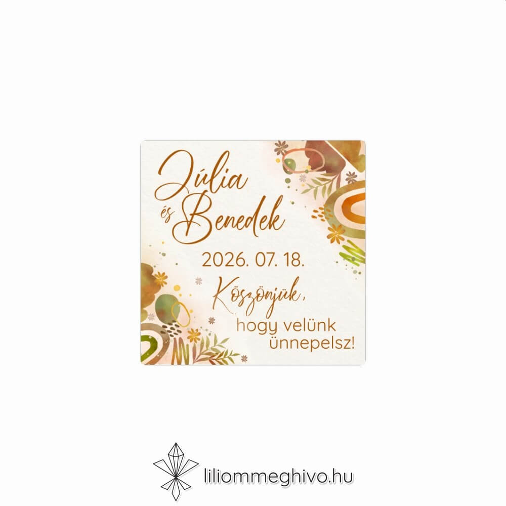 Őszi kavalkád esküvői matrica pasztell színek levelek négyzet alak