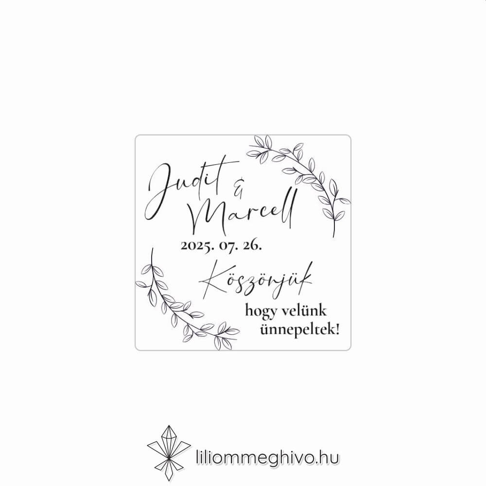 eskuvoi-matrica-negyzet-szigno-liliommeghivo Szignó esküvői matrica modern fekete-fehér stílus négyzet alak