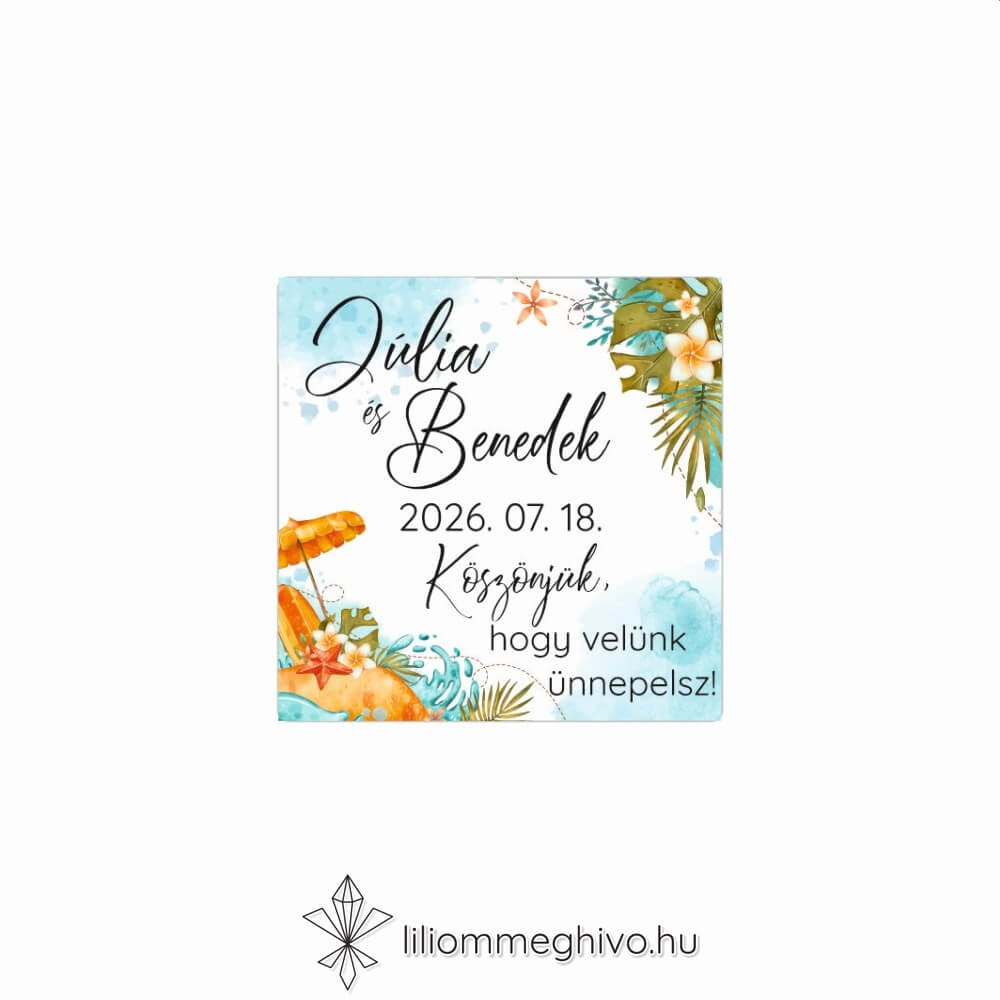 Tunézia esküvői matrica tengerparti rajzokkal négyzet alak