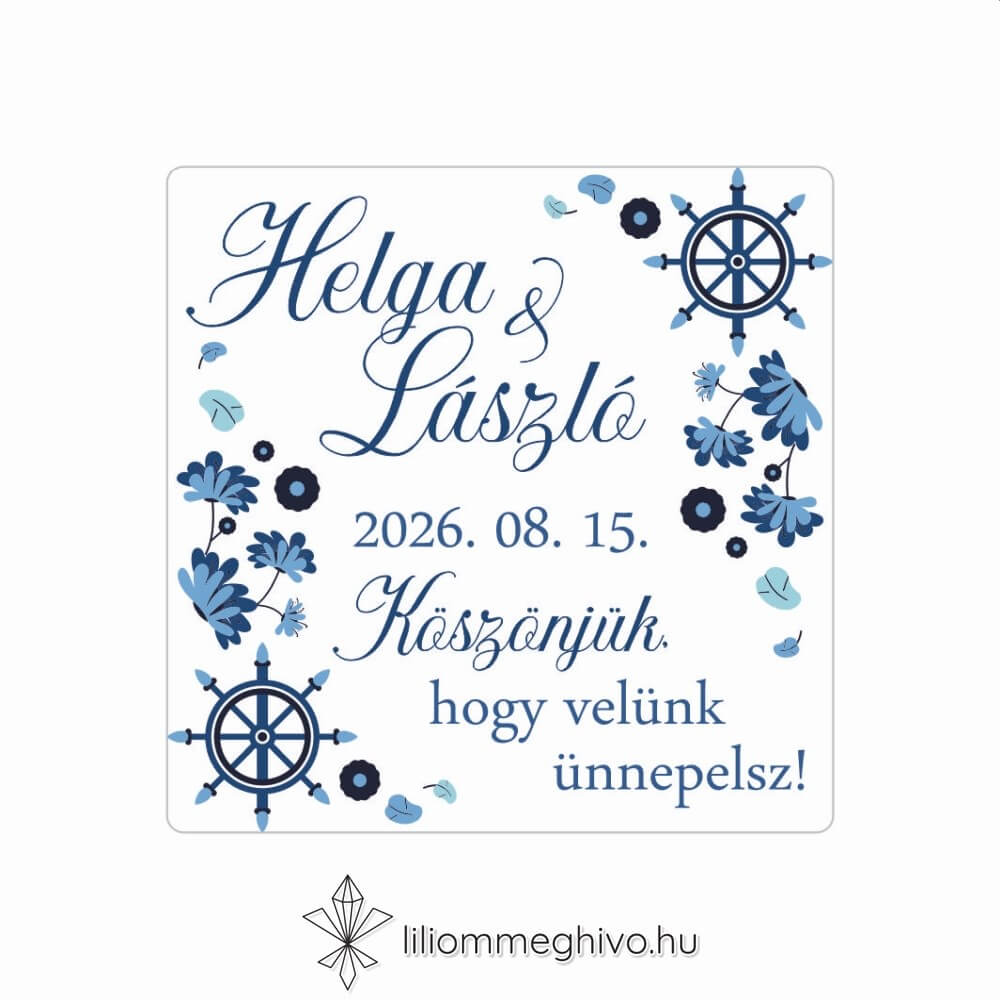 Vízivilág esküvői matrica kék színek vizes grafikák négyzet alak