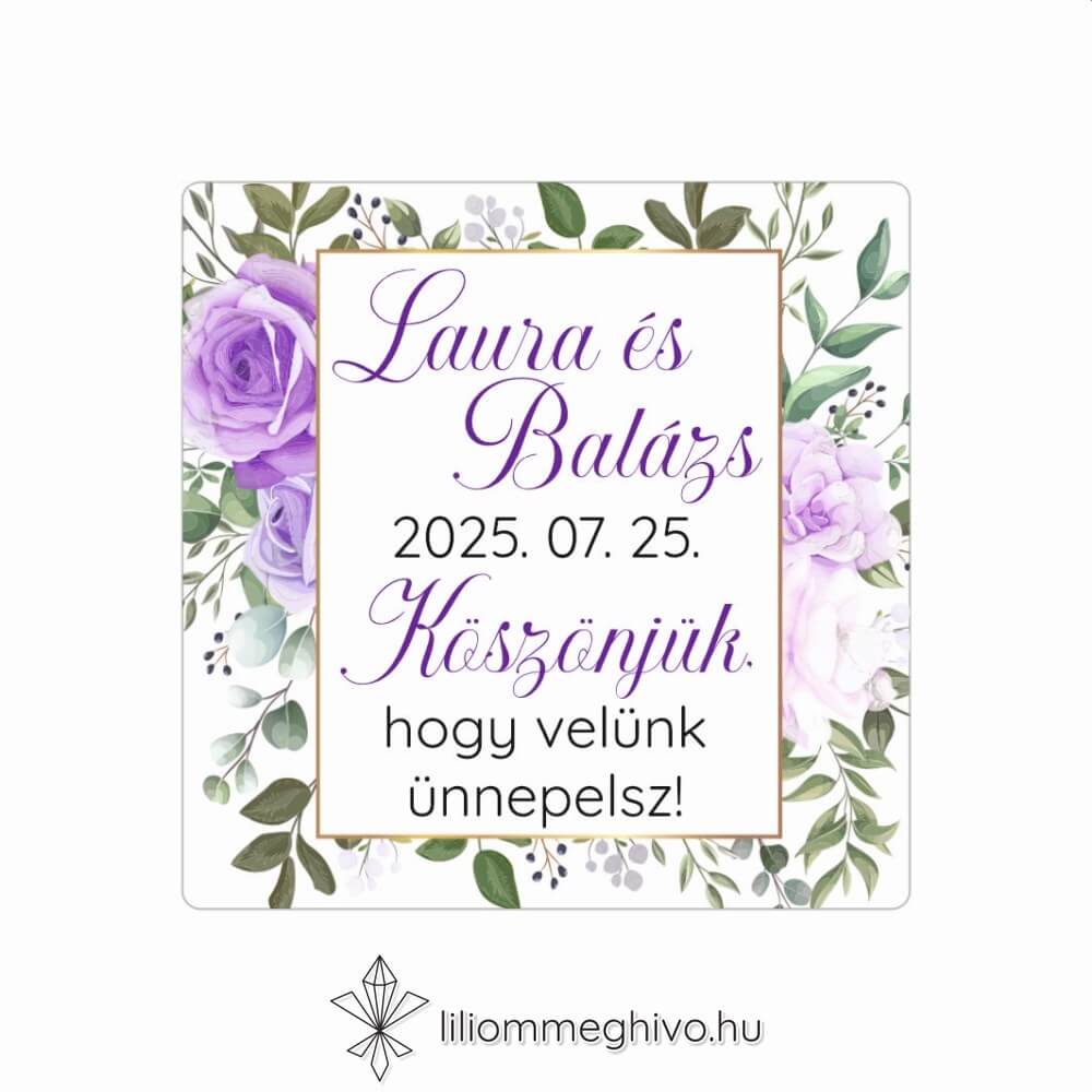 Tavasz matrica köszönőajándék lila virágokkal négyzet alak