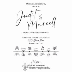 Szignó esküvői meghívó modern fekete-fehér stílus egyoldalas változat